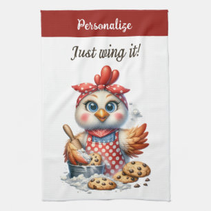 Cute Chicken Baking Cookies Funny Quote Kökshandduk