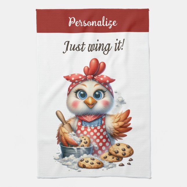 Cute Chicken Baking Cookies Funny Quote Kökshandduk (Vertikal)