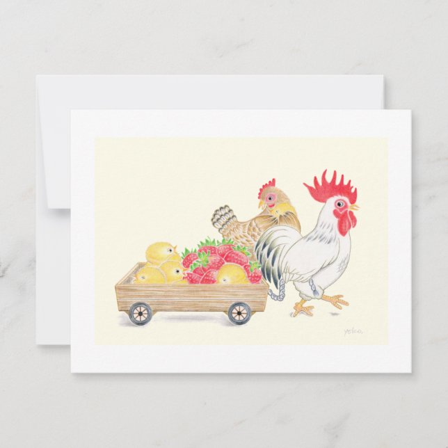 Cute Chicken Chicks Family Strawberries Flat  Card Tack Kort (Framsida)