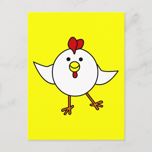 Cute Chicken Dance - Vit och Gult Vykort (Framsida)