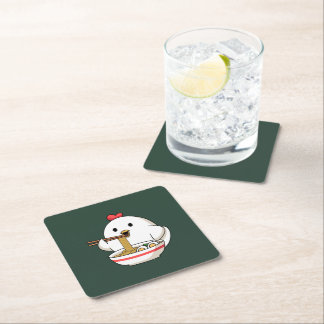 Cute Chicken Eating Ramen Noodles Kawaii Illustrat Underlägg Papper Kvadrat