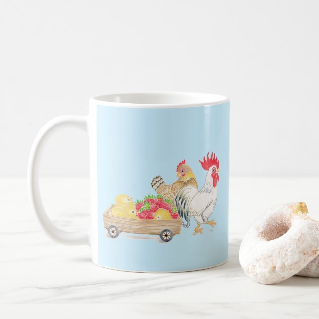 Cute Chicken Family Blue Mug Kaffemugg (Med munk)
