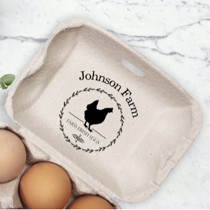Cute Chicken Farm Fresh Eggs Carton Add Namn Stämpel