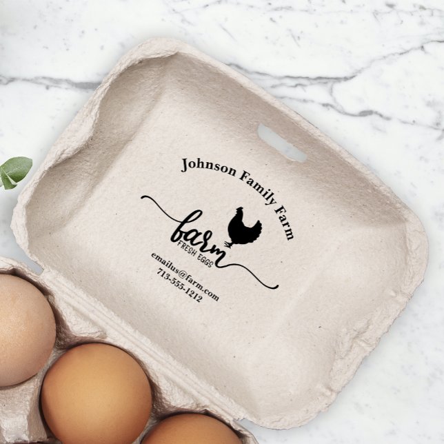 Cute Chicken Farm Fresh Eggs Carton Add Namn Stämpel (Skapare uppladdad)