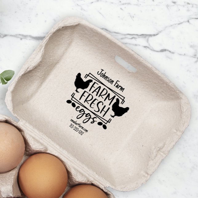 Cute Chicken Farm Fresh Eggs Carton Add Namn Stämpel (Skapare uppladdad)