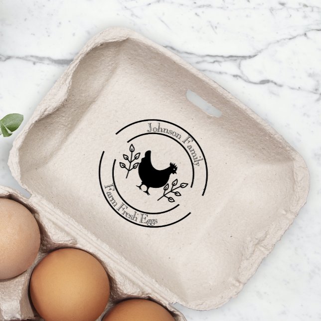 Cute Chicken Farm Fresh Eggs Carton Add Namn Stämpel (Skapare uppladdad)