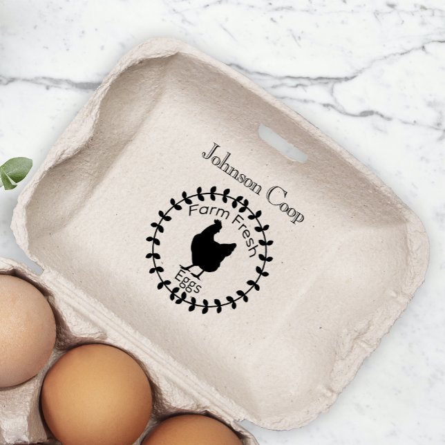 Cute Chicken Farm Fresh Eggs Carton Add Namn Stämpel (Skapare uppladdad)