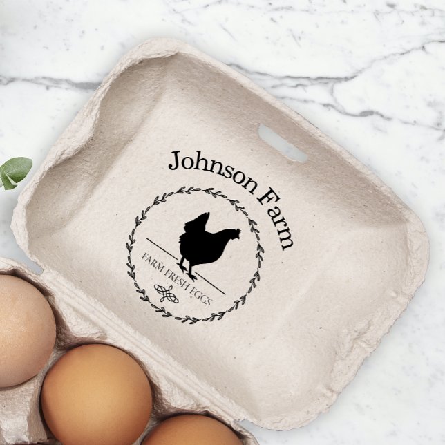 Cute Chicken Farm Fresh Eggs Carton Add Namn Stämpel (Skapare uppladdad)