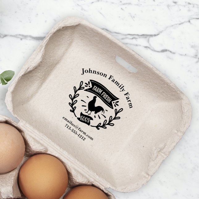 Cute Chicken Farm Fresh Eggs Carton Add Namn Stämpel (Skapare uppladdad)