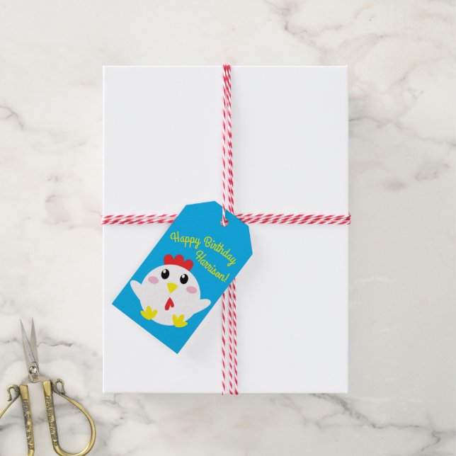 Cute Chicken Farm Kids 1:a födelsedagen Party Presentetikett (Med Snöre)