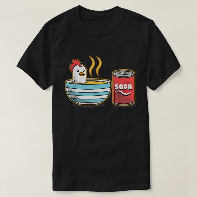 Cute Chicken i Soppa Bowl med Soda Kan spela T Shirt (Design framsida)