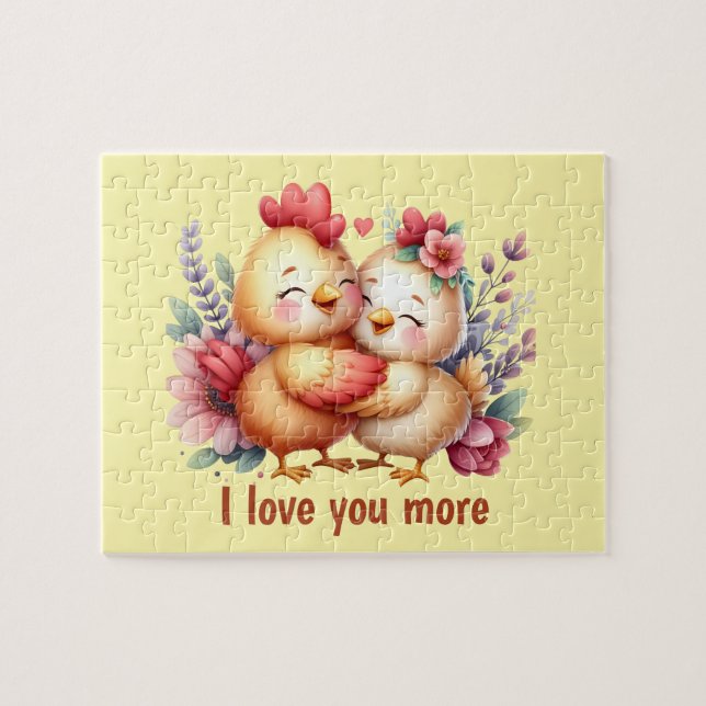 Cute chicken love you more customizable pussel (Horisontell)