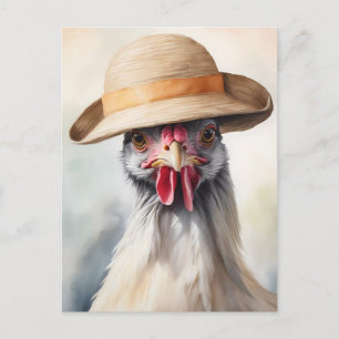 Cute Chicken med Sol Hat Vykort