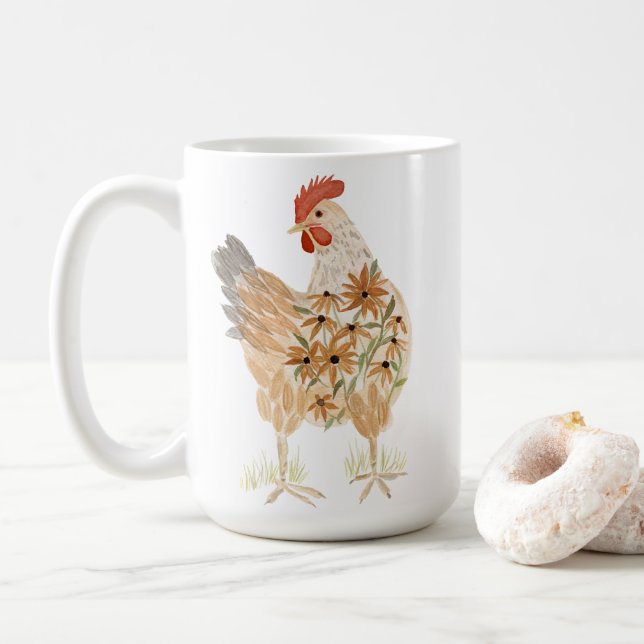 Cute Chicken Mugg Watercolor Flowers (Med munk)