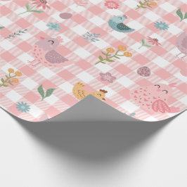 Cute Chicken Peach Gingham Wrapping Papper Presentpapper