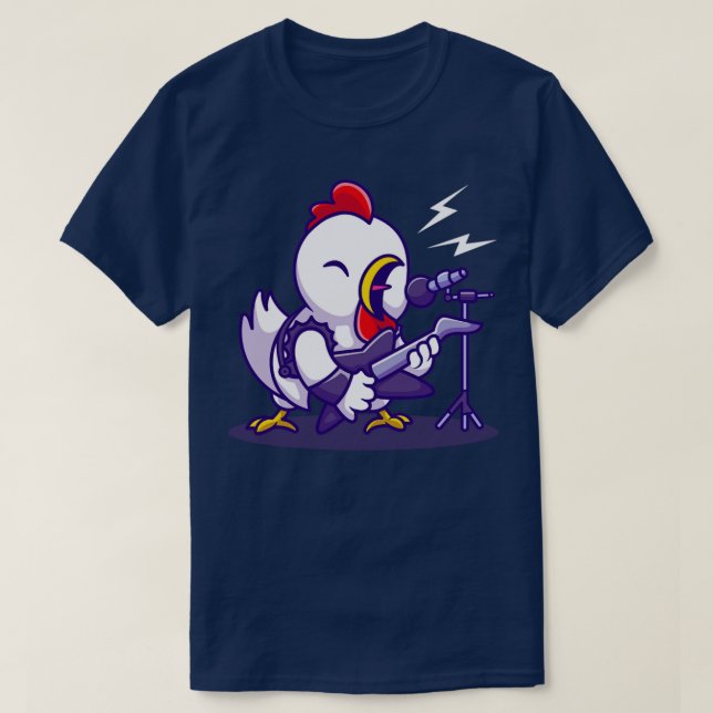 Cute Chicken Rocker med Guitar Tecknad T Shirt (Design framsida)