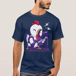 Cute Chicken Rocker med Guitar Tecknad T Shirt