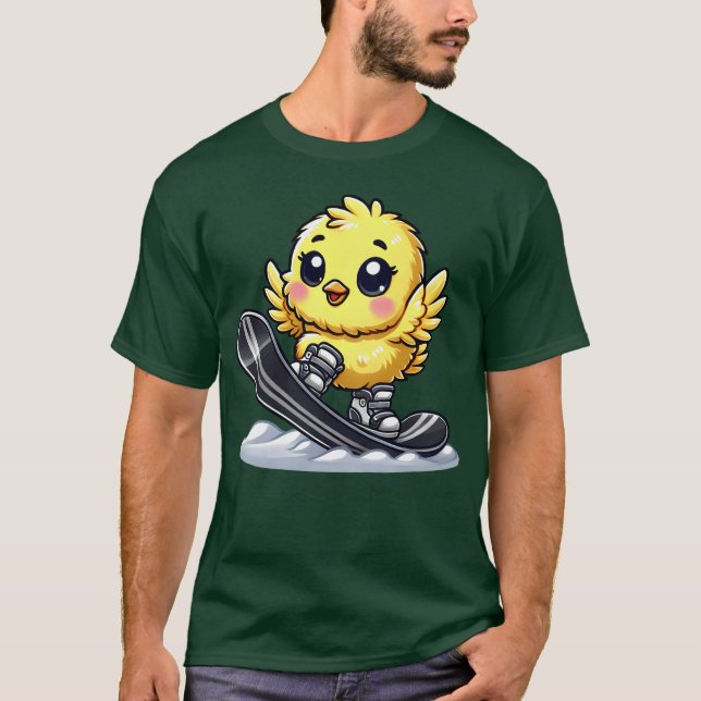Cute Chicken Snowboard Cartoon Winter Sports frien T Shirt (Framsida)