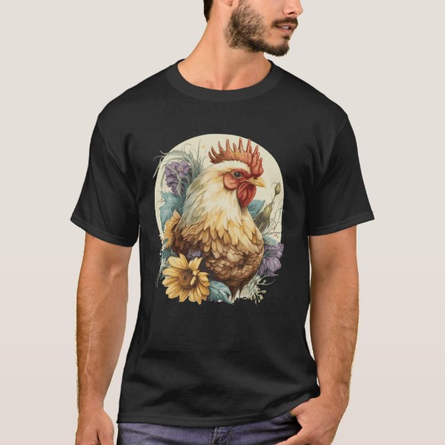 Cute Chicken Sunflower Chicken  Farm Animal T Shirt (Framsida)