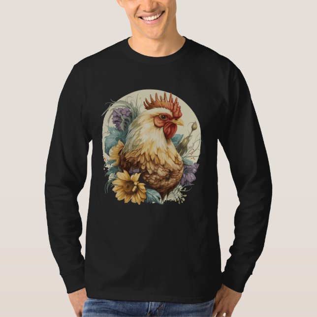 Cute Chicken Sunflower Chicken  Farm Animal T Shirt (Framsida)