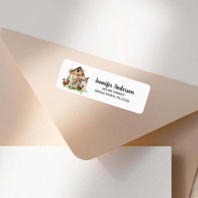 Cute Chickens Coop Barn Address Returadress Etikett (Skapare uppladdad)