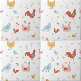 Cute Chickens Hens and Baby Chicks Kitchen Kakelplatta