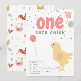 Cute Chickens Hens Chick Girl First 1st Birthday Inbjudningar