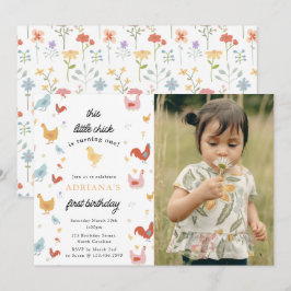 Cute Chickens Hens Chick Girl First Birthday Photo Inbjudningar