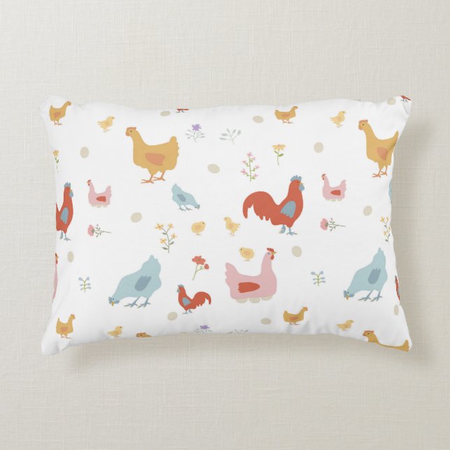 Cute Chickens Hens och Baby Chickar Prydnadskudde (Framsidan)