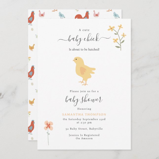 Cute Chickens höjer Chickar som kläckts efter baby Inbjudningar (Fram/baksida)