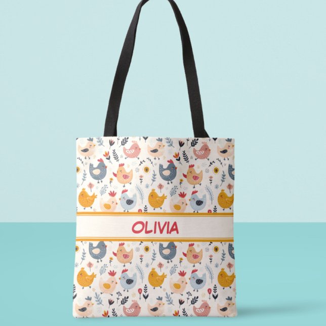 Cute Chickens i Personligen Farm Tygkasse (Skapare uppladdad)
