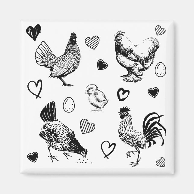 Cute Chickens kollage Magnet (Framsidan)