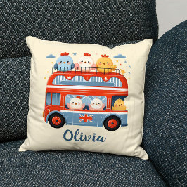 Cute Chickens och Chickar i London Buss Kudde