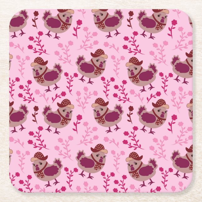 Cute Chickens Underlägg Papper Kvadrat (Framsidan)
