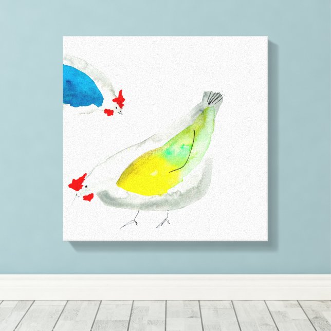 Cute chickens watercolor canvastryck (Insitu (trägolv))