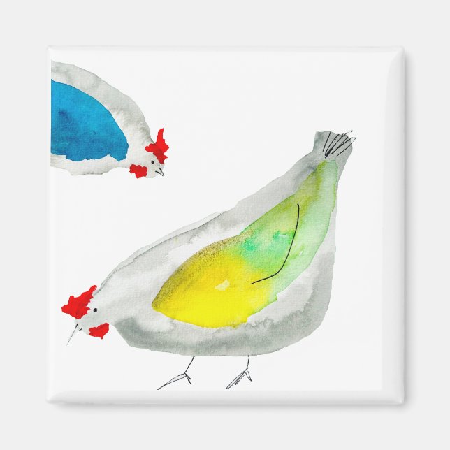 Cute chickens watercolor magnet (Framsidan)