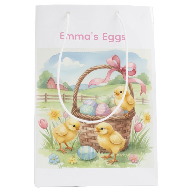 Cute chicks Easter bunny custom egg hunt bag (Framsidan)