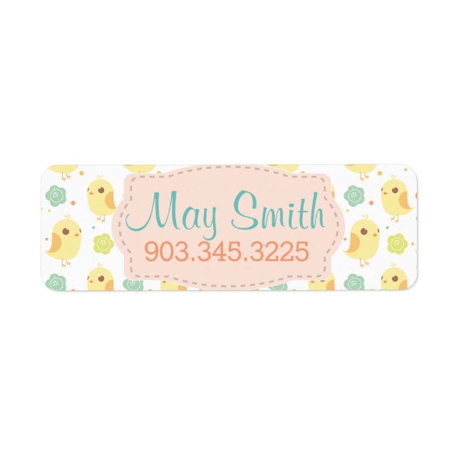 Cute Chicks & Flowers Mönster Returadress Etikett (Framsidan)