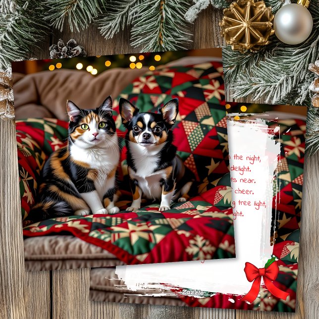 Cute Chihuahua and Cat Christmas Julkort (Skapare uppladdad)