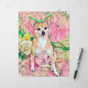 Cute Chihuahua Art Rosa Grönt Hund Porträtt