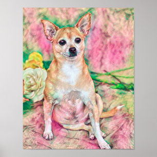 Cute Chihuahua Art Rosa Grönt Hund Porträtt Poster