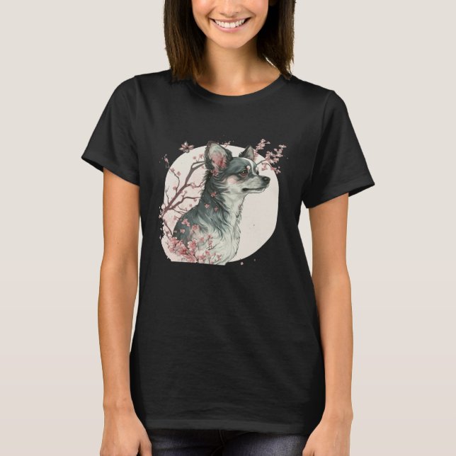 Cute Chihuahua Cherry Blossom Dog Breed Japanese S T Shirt (Framsida)