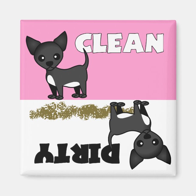 Cute Chihuahua Clean / Dirty Dishwasher Magnet (Framsidan)