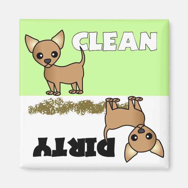 Cute Chihuahua Clean / Dirty Dishwasher Magnet (Framsidan)