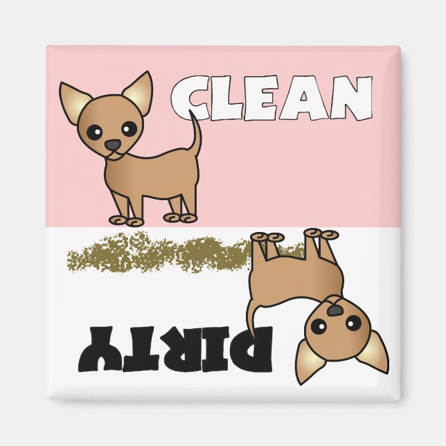 Cute Chihuahua Clean / Dirty Dishwasher Magnet (Framsidan)