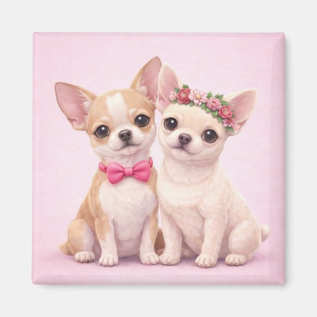 Cute Chihuahua Couple Valentine Illustration  Magnet (Framsidan)