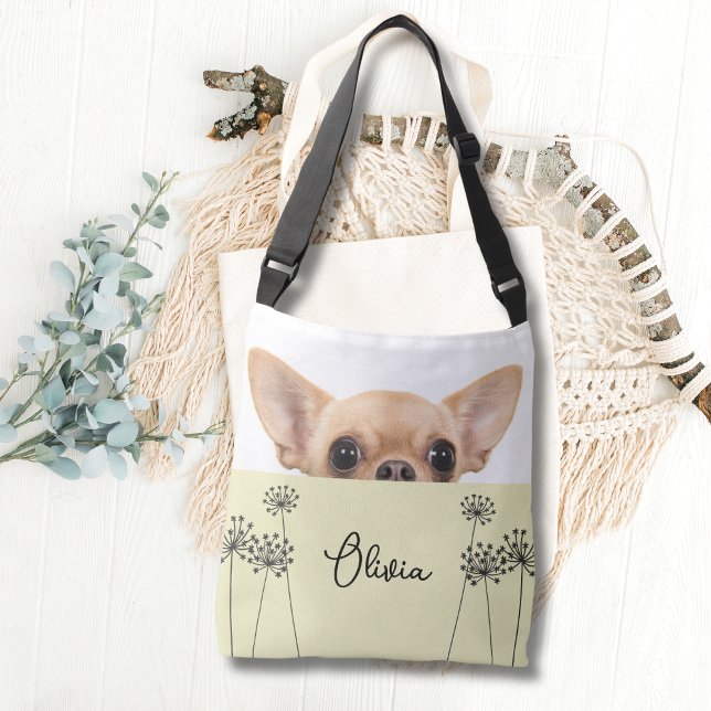 Cute Chihuahua Dandelion Personalized Crossbody Axelväska (Skapare uppladdad)