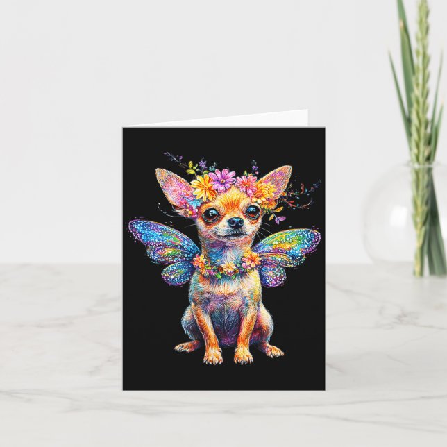 Cute Chihuahua Dog Angel With Wings  Kort (Framsida)