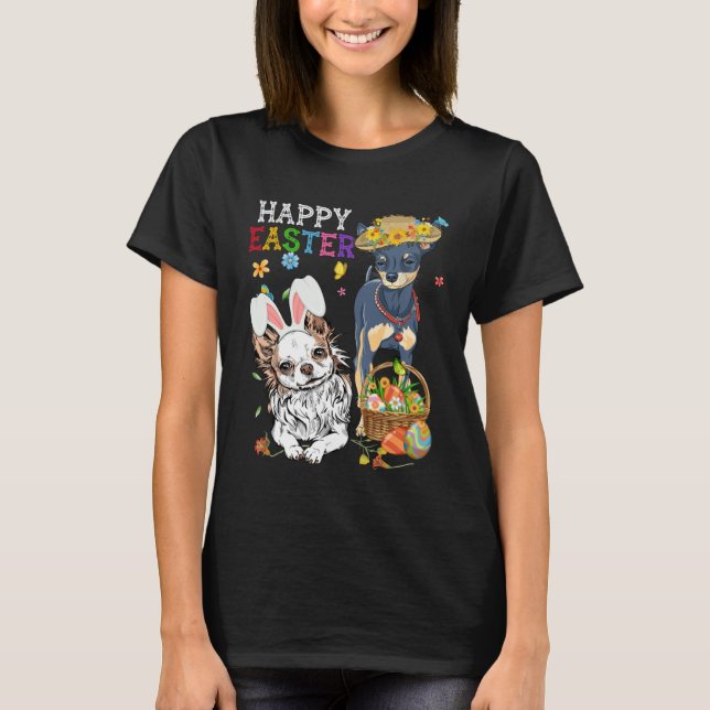 Cute Chihuahua Dogs With Easter Egg Basket Easter  T Shirt (Framsida)