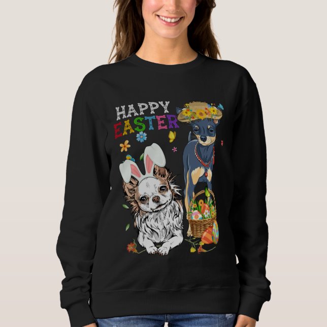 Cute Chihuahua Dogs With Easter Egg Basket Easter  T Shirt (Framsida)